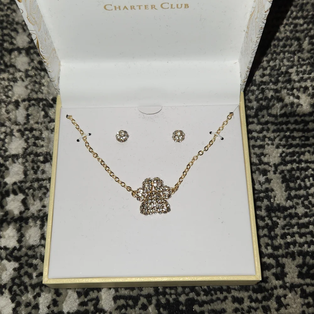 Gold-Tone Paw Pendant Necklace and Stud Earring Set